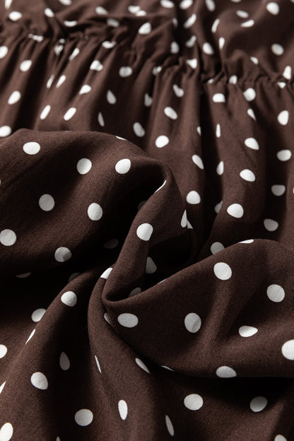 Women's Brown Polka Dot Long Sleeve Summer Mini Dress