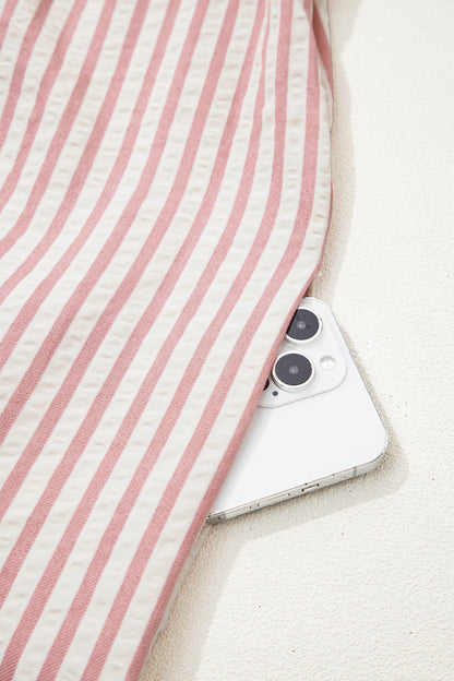 Women's Pink Striped Button Down Summer Mini Dress