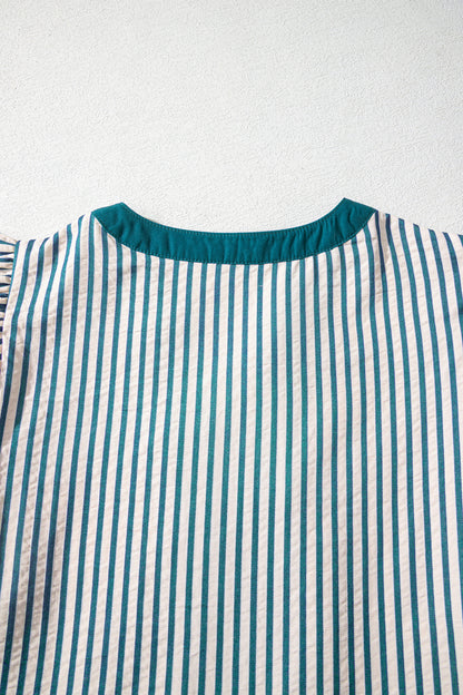 Women's Green Stripe Short Sleeve Summer Midi Dress