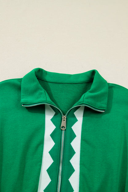 Women's Green Half Zip Short Sleeve Summer Mini Dress