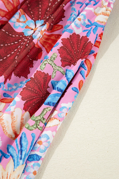 Women's Pink Floral Short Sleeve Summer Midi Dress