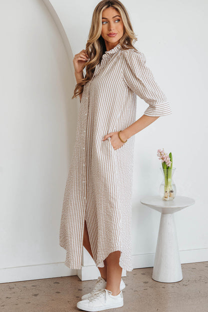 Women's Khaki Stripe Summer Maxi Dress