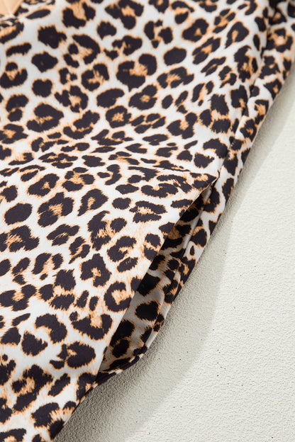 Women's Khaki Leopard Print Long Sleeve Summer Mini Dress