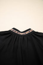 Black Contrast Trim V Neck Bracelet Sleeve Shift Mini Dress