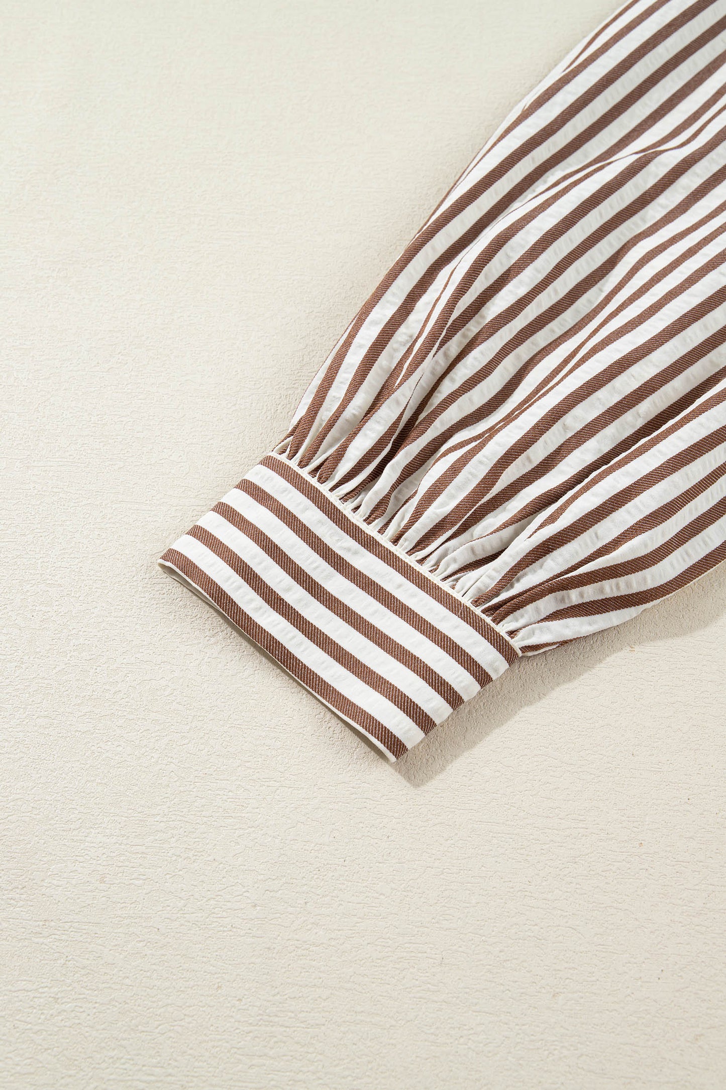 Women's Brown Stripe Puff Sleeve Summer Mini Dress