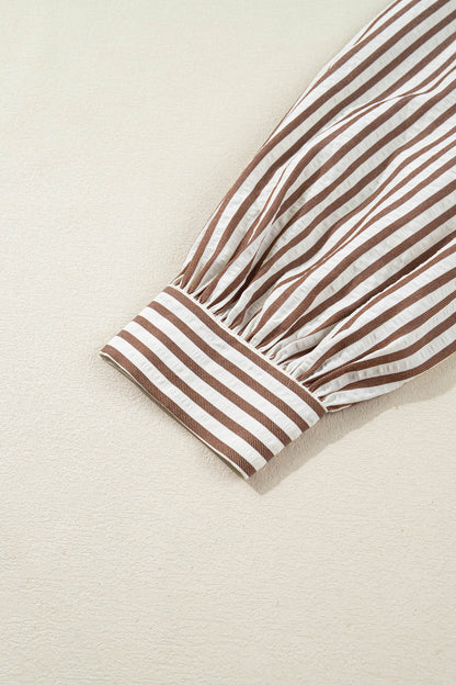 Women's Brown Stripe Puff Sleeve Summer Mini Dress