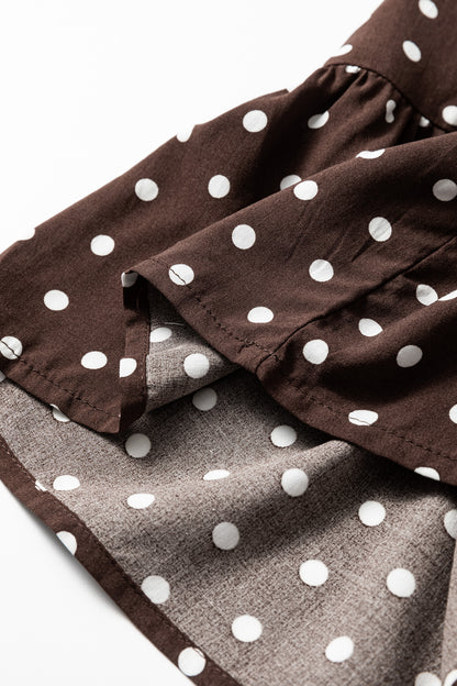 Women's Brown Polka Dot Long Sleeve Summer Mini Dress