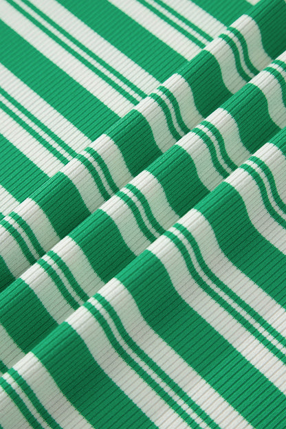 Women's Green Striped Summer Midi Dress with Pockets