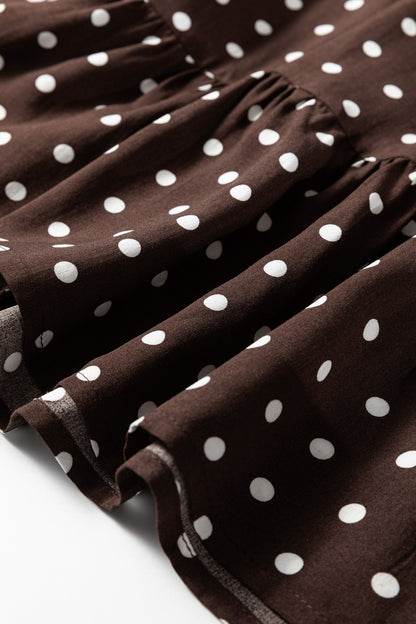 Women's Brown Polka Dot Long Sleeve Summer Mini Dress