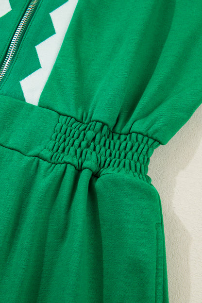 Women's Green Half Zip Short Sleeve Summer Mini Dress