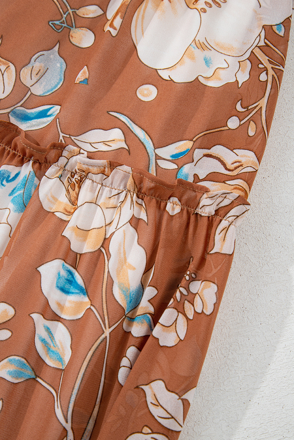 Women's Brown Floral Square Neck Summer Midi Dress