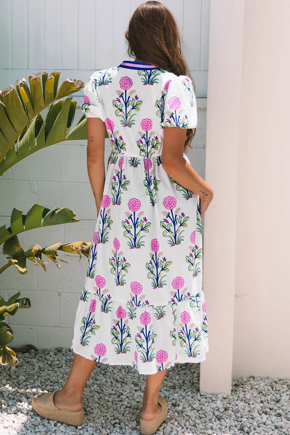 Floral Puff Sleeve Maxi Dress with Pockets