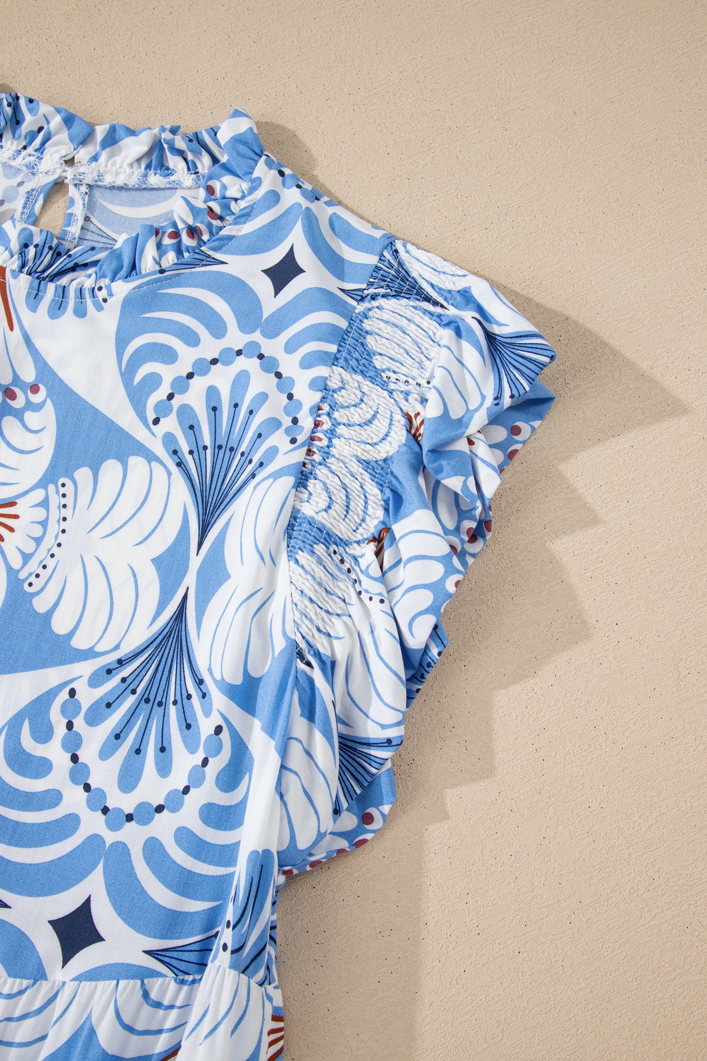 Women's Blue Floral Flutter Sleeve Summer Midi Dress