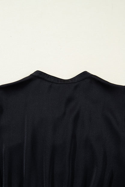 Women's Black Flounced Bracelet Sleeve Summer Midi Dress