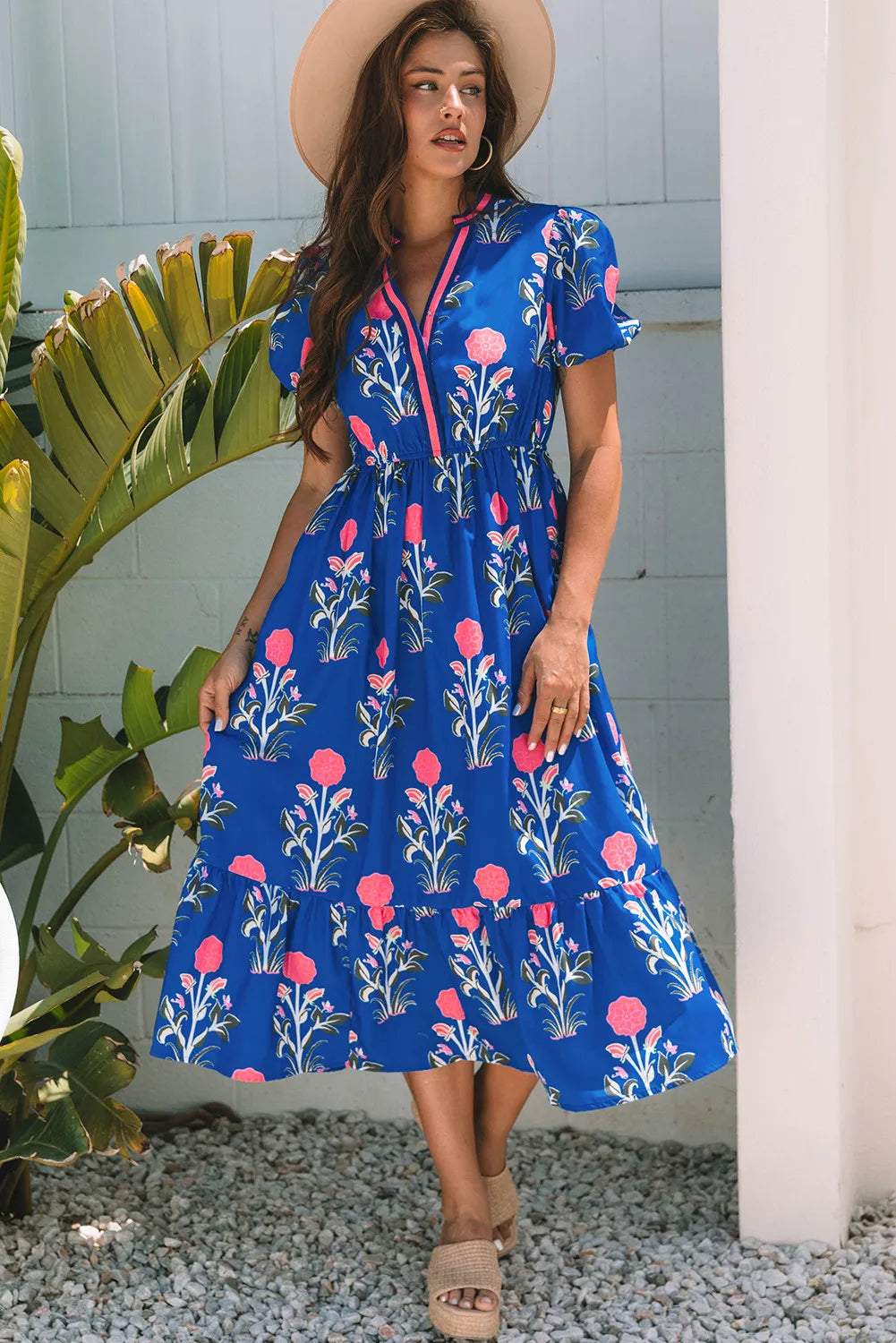 Floral Puff Sleeve Maxi Dress with Pockets
