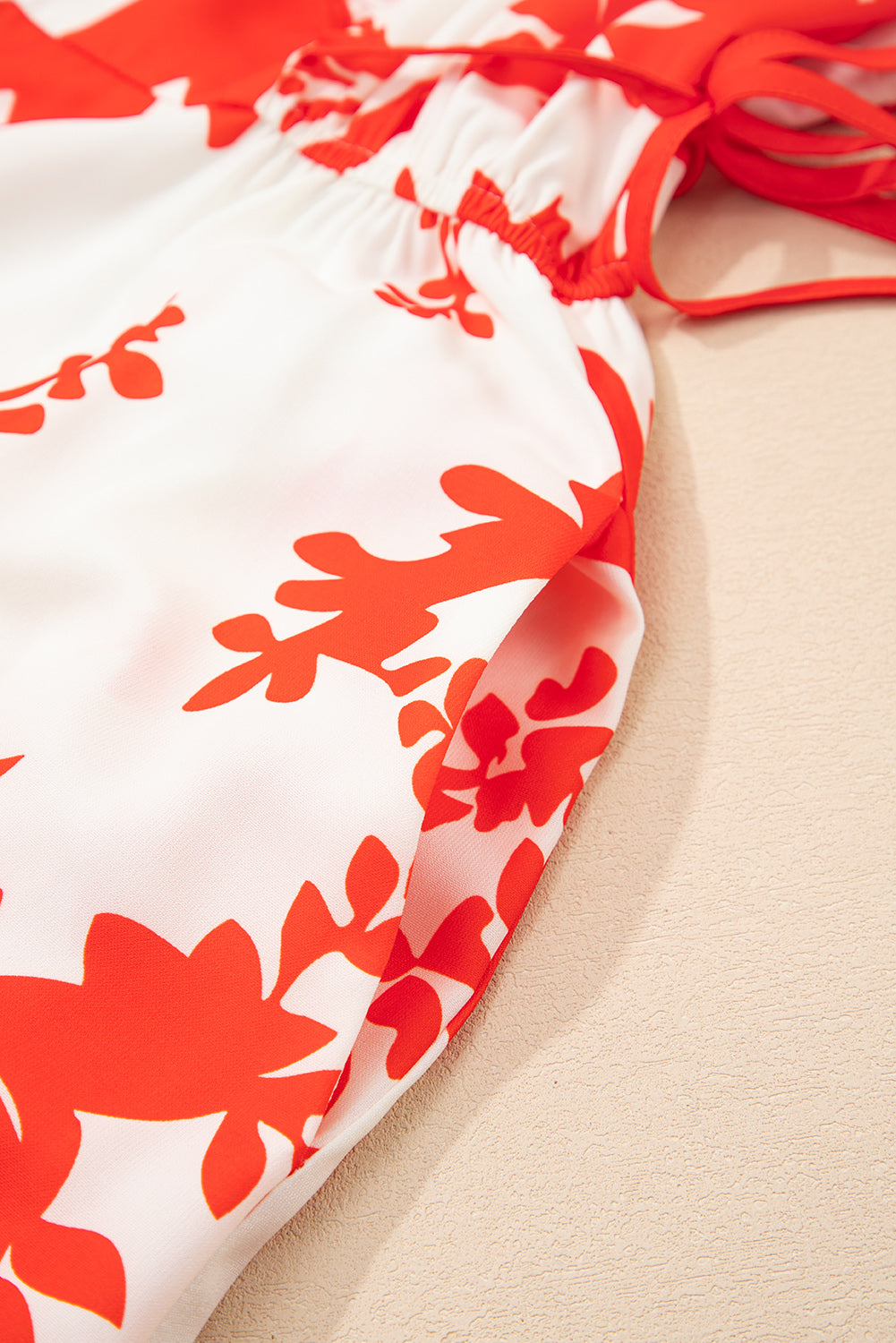 Women's Red Floral V Neck Ruffle Sleeve Summer Midi Dress