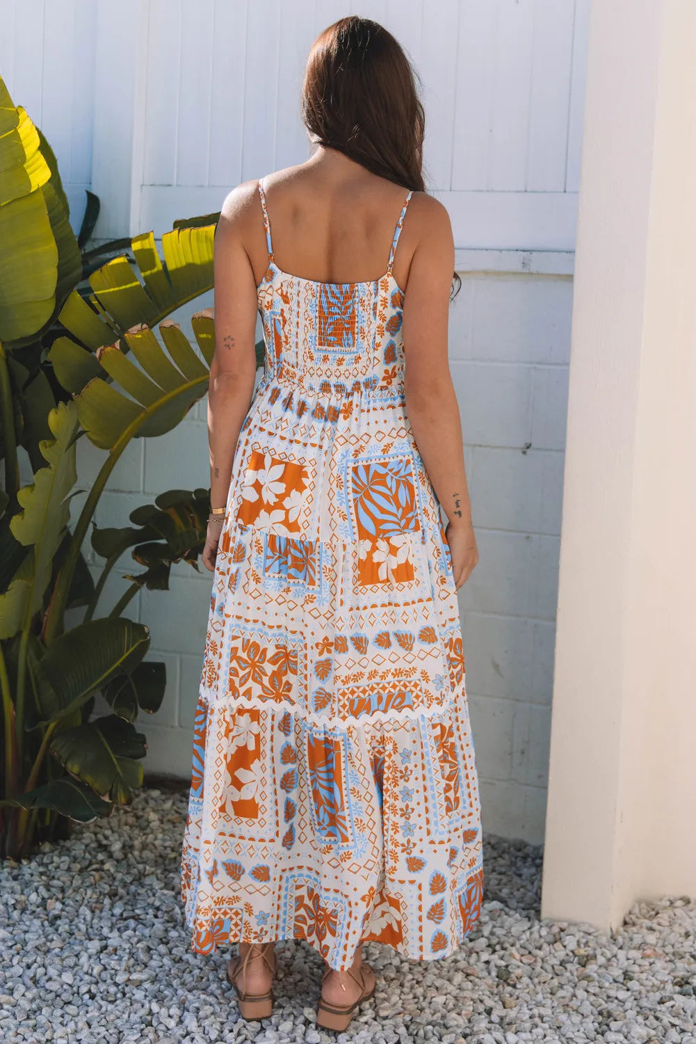 Orange Multi Print Maxi Dress with Ricrac Trim