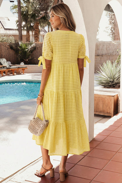 Women's Yellow Short Sleeve Summer Midi Dress