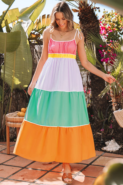 Women's Multicolour Self-tie Straps Summer Maxi Dress