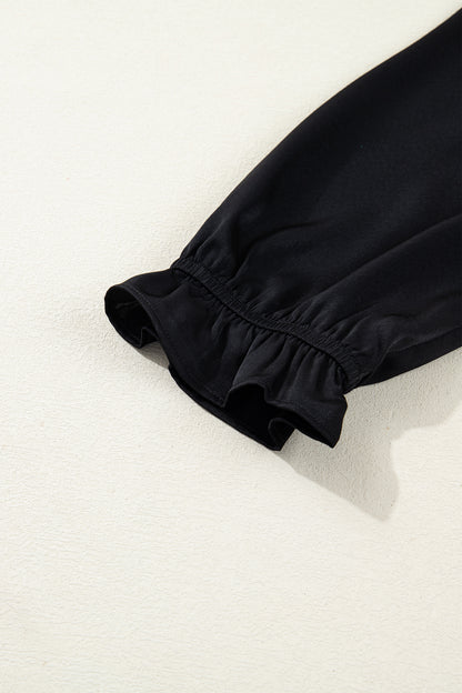 Women's Black Flounced Bracelet Sleeve Summer Midi Dress