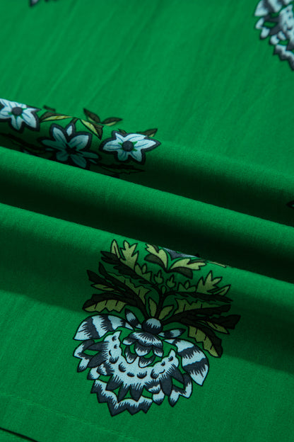 Women's Green Floral High Waist Summer Maxi Dress