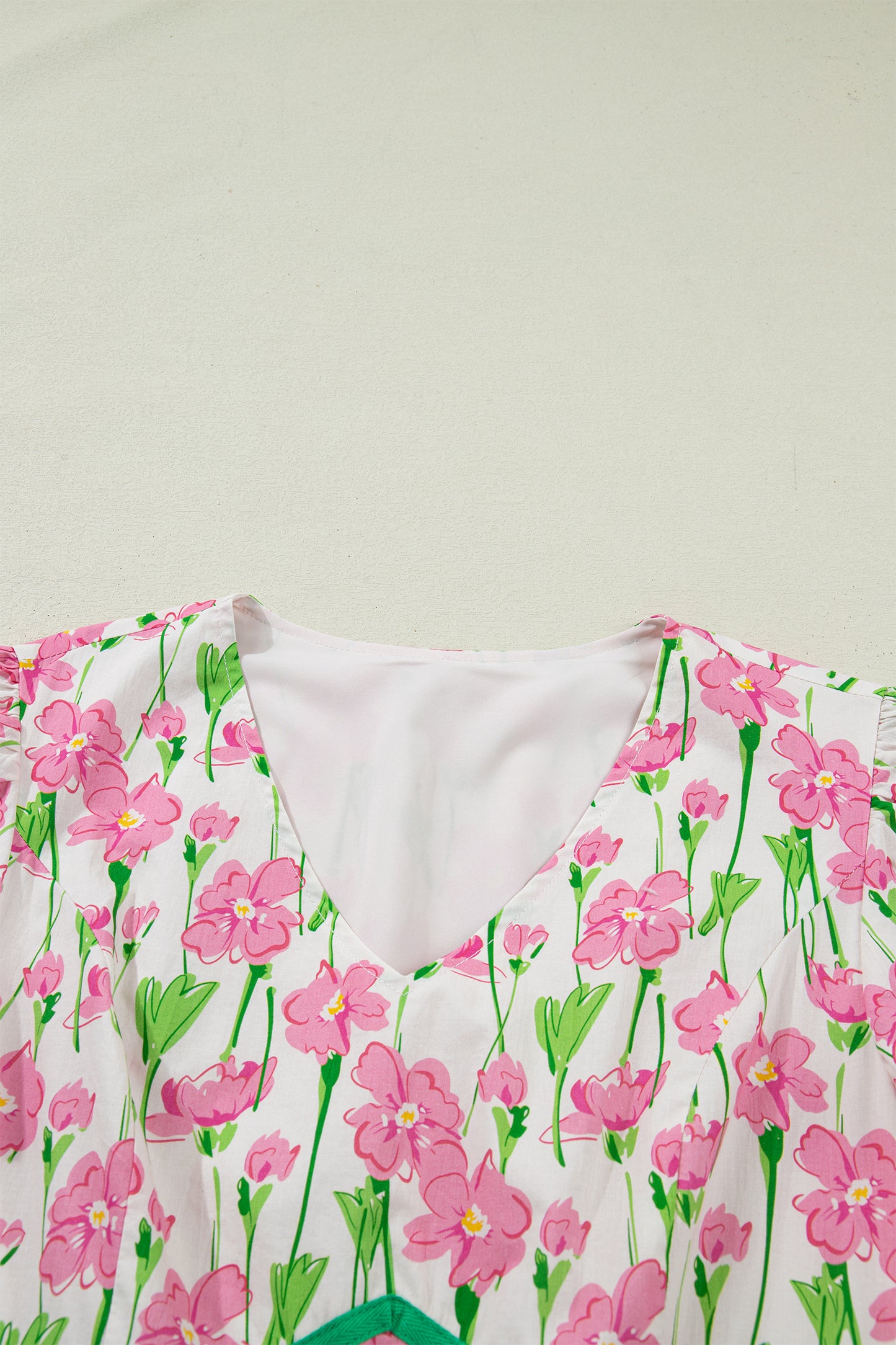 Women's Pink Floral V Neck Short Sleeve Summer Midi Dress