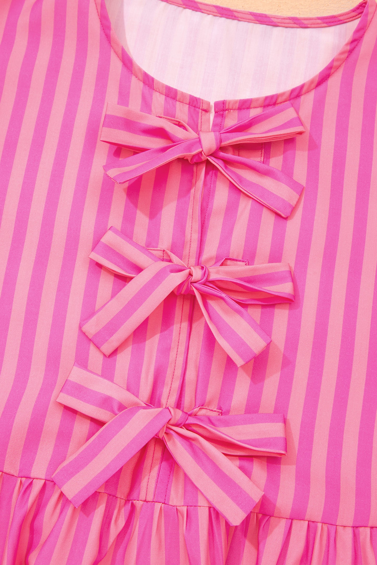 Women's Rose Striped Short Puff Sleeve Summer Mini Dress