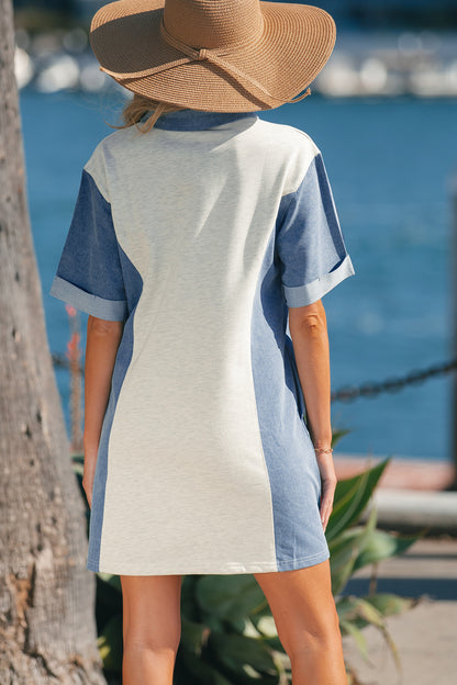 Women's Denim Color Block Patchwork Summer Mini Dress