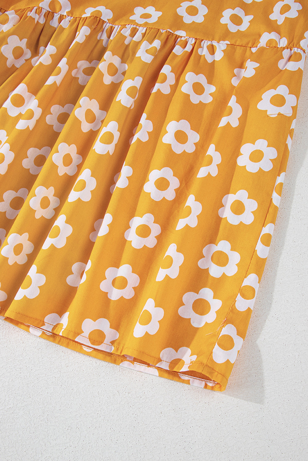 Women's Yellow Flower Bracelet Sleeve Buttons Collared Summer Midi Dress