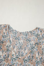 Women's Beige Floral Puff Sleeve Summer Midi Dress