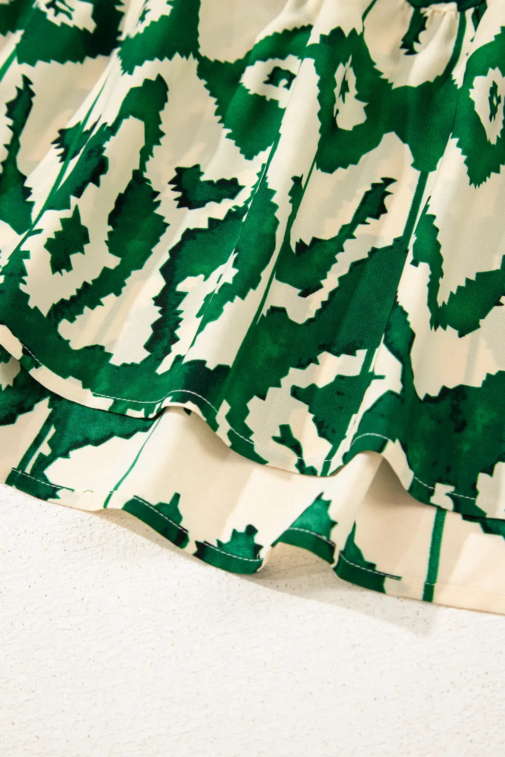 Green Aztec Print Shirred Maxi Dress