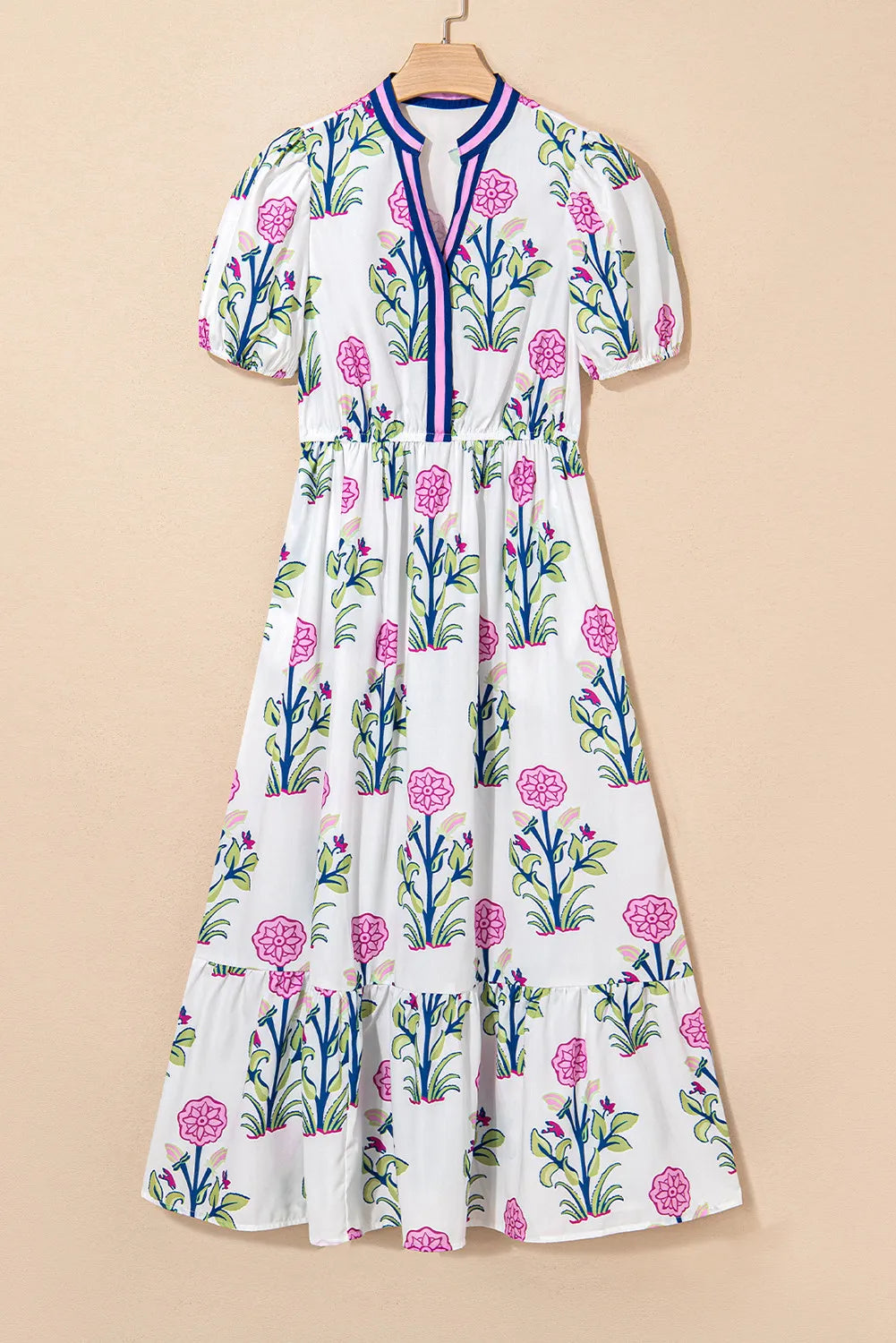 Floral Puff Sleeve Maxi Dress with Pockets