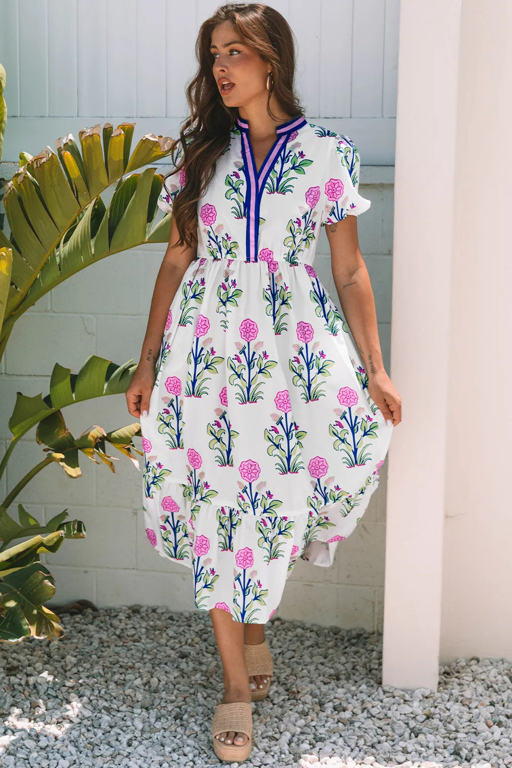 Floral Puff Sleeve Maxi Dress with Pockets