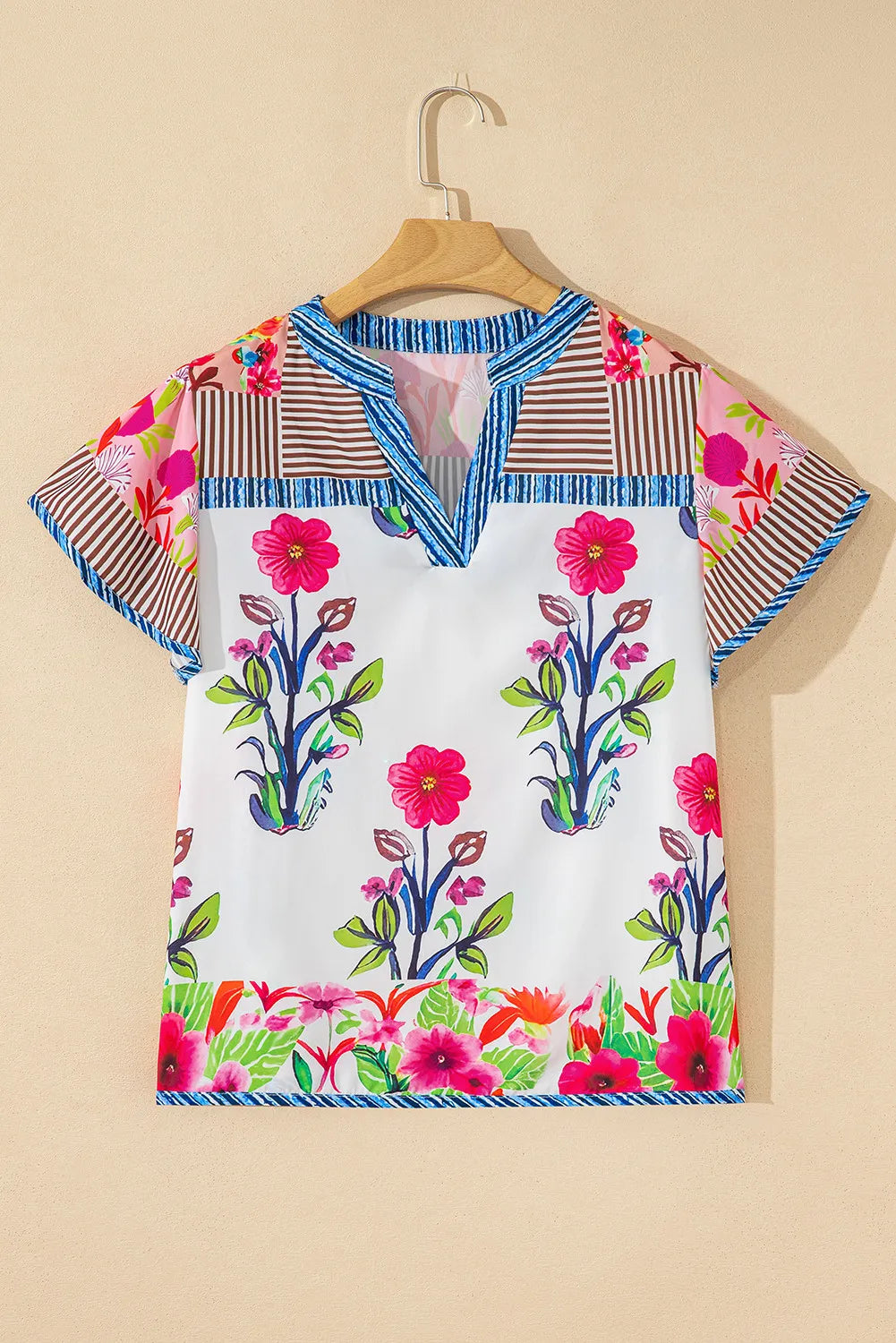 Sunscape Patchwork Floral Short Sleeve Blouse