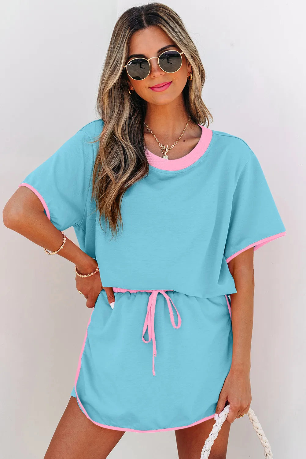 Colourblock Co-ord Set with Drop Shoulder Top and Skort