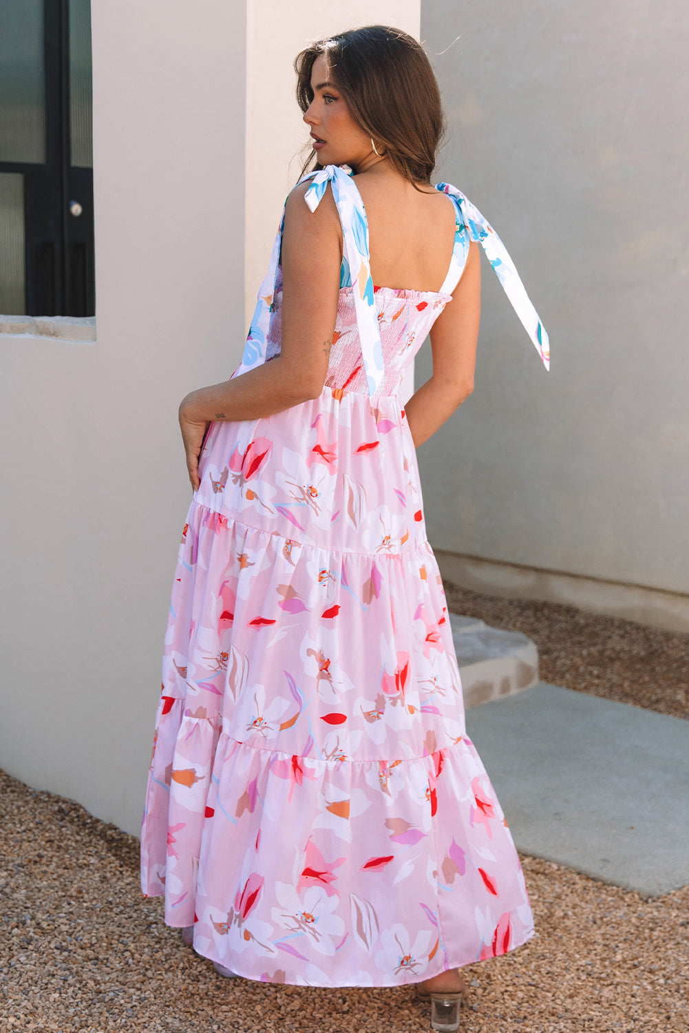 Women's Pink Floral Summer Maxi Dress