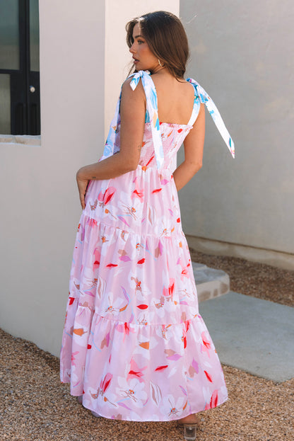 Women's Pink Floral Summer Maxi Dress