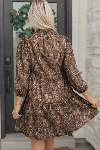 Women's Brown Puff Sleeve Summer Mini Dress