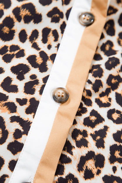 Women's Khaki Leopard Print Long Sleeve Summer Mini Dress