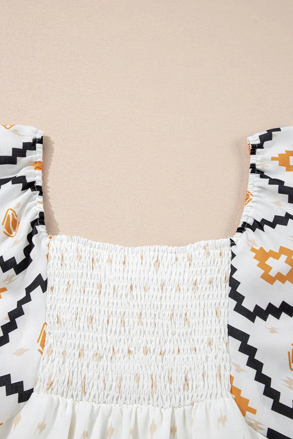 Beige Aztec Print Square Neck Mini Dress