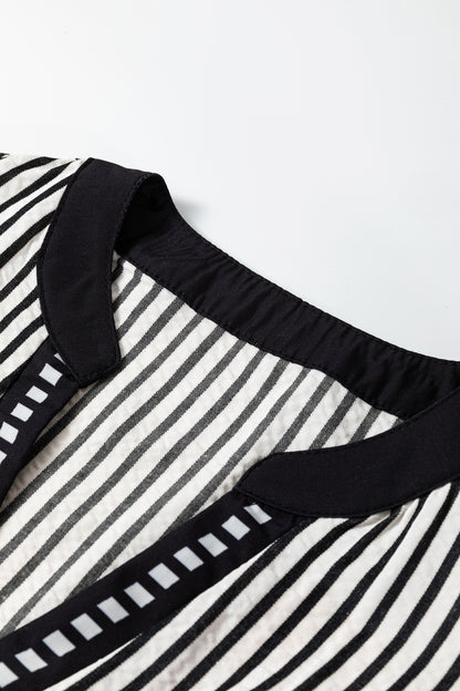 Women's Black Stripe Short Sleeve Summer Midi Dress