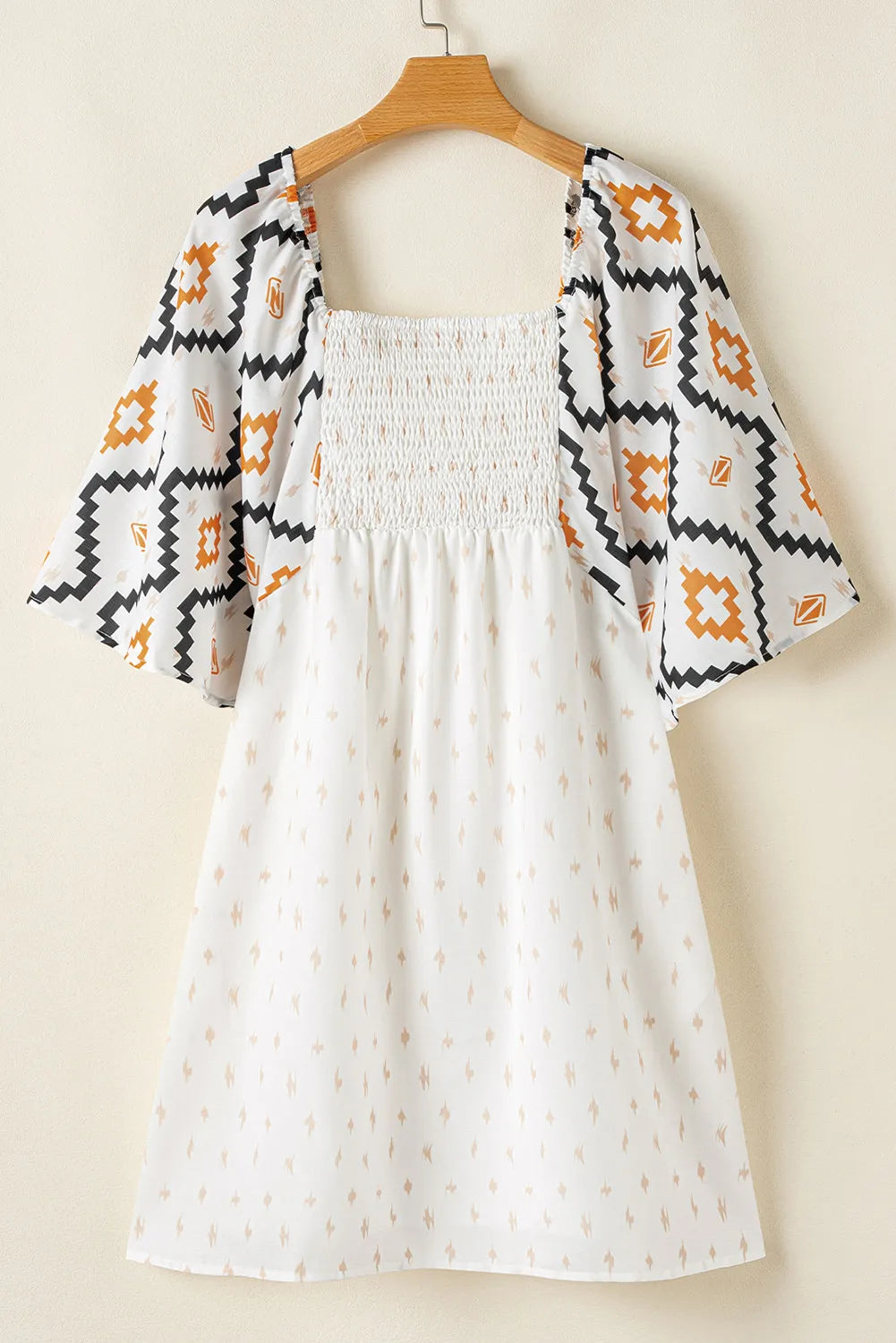 Beige Aztec Print Square Neck Mini Dress