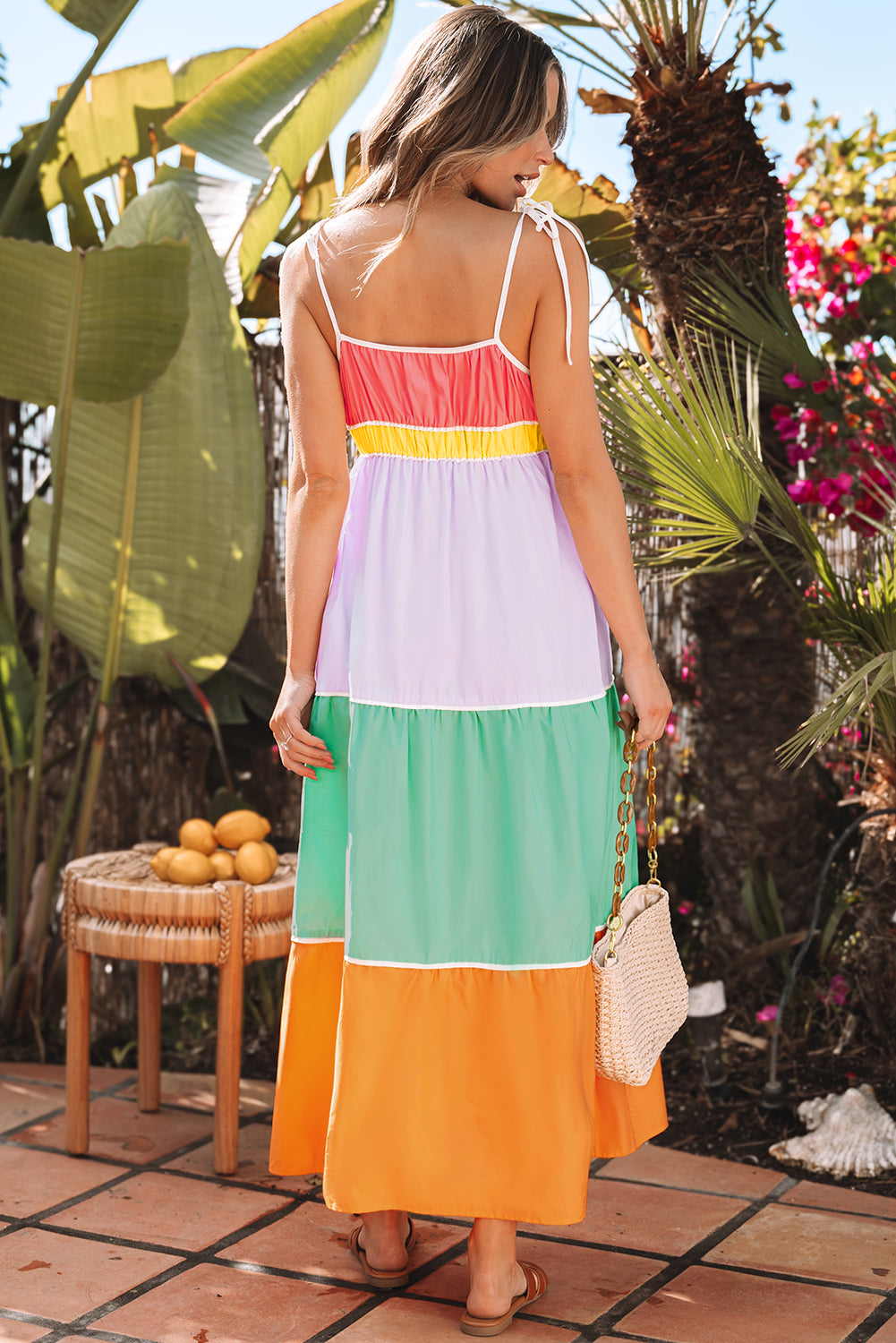 Women's Multicolour Self-tie Straps Summer Maxi Dress