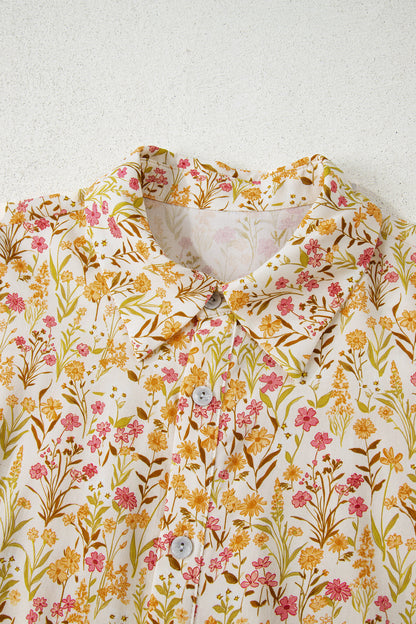 Women's Yellow Floral Long Sleeve Summer Mini Dress