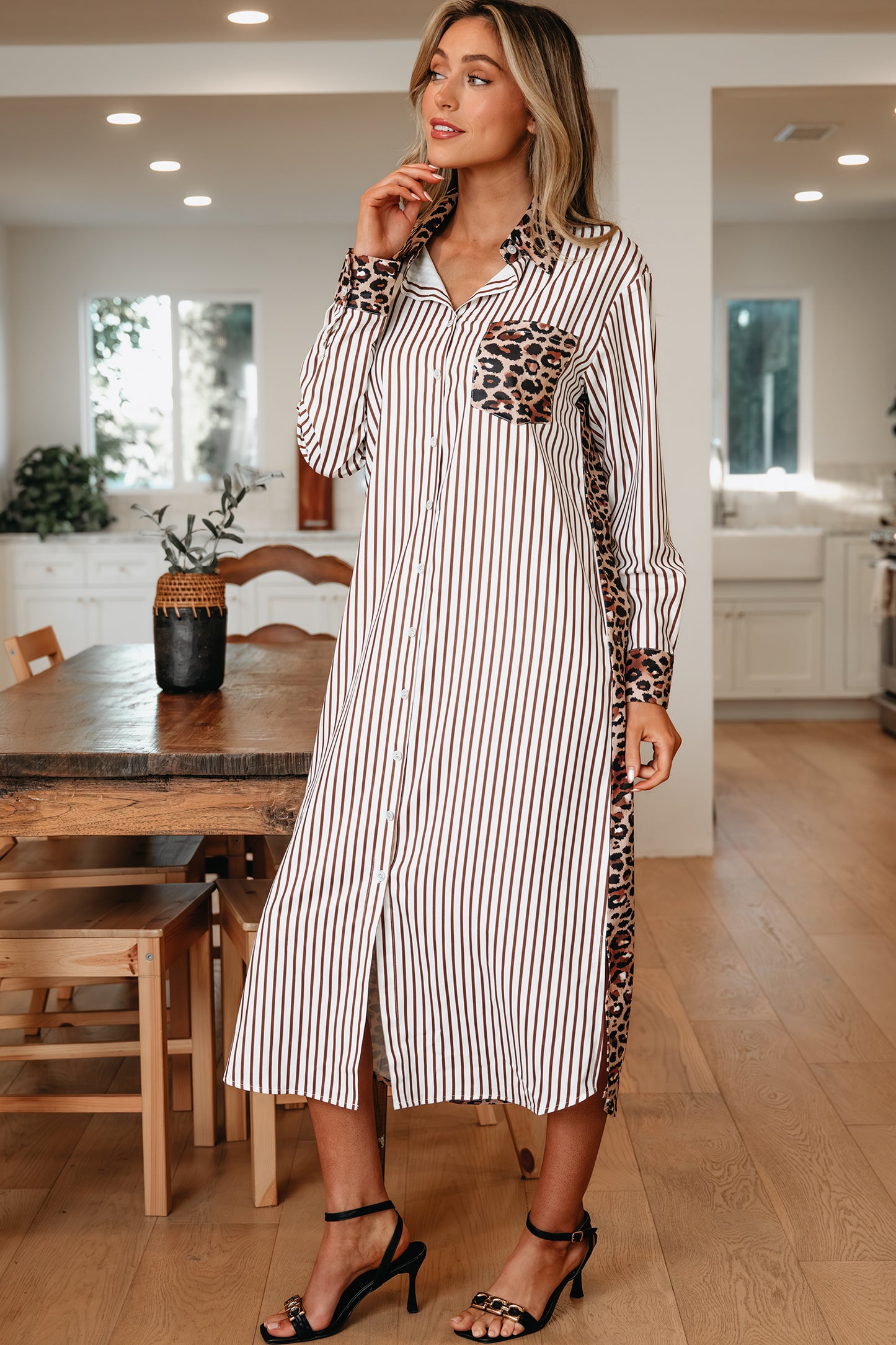 Women's Brown Stripe Summer Maxi Dress