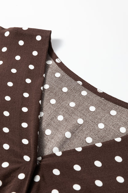 Women's Brown Polka Dot Long Sleeve Summer Mini Dress