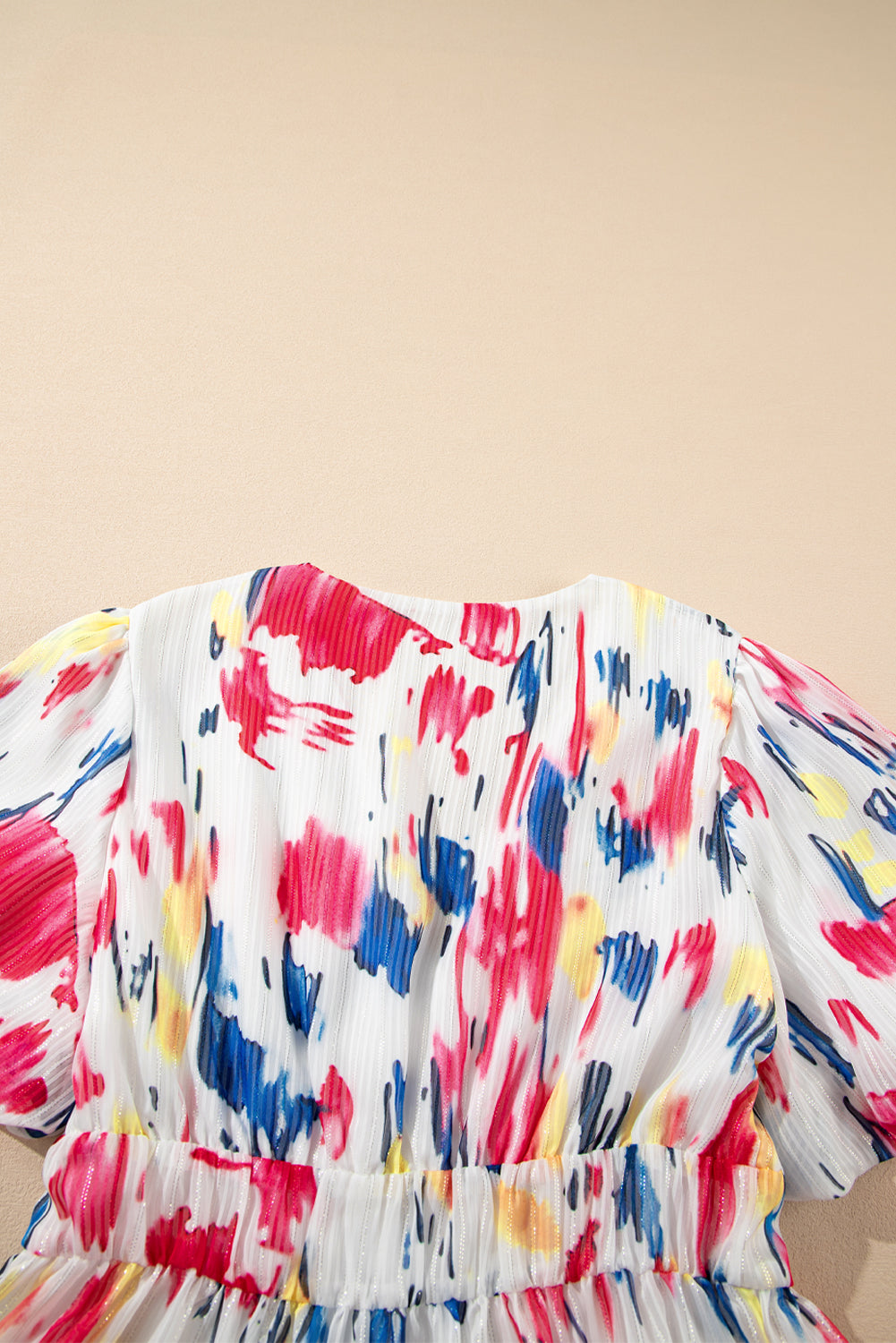 Women's Rose Abstract Print Short Puff Sleeve Summer Maxi Dress