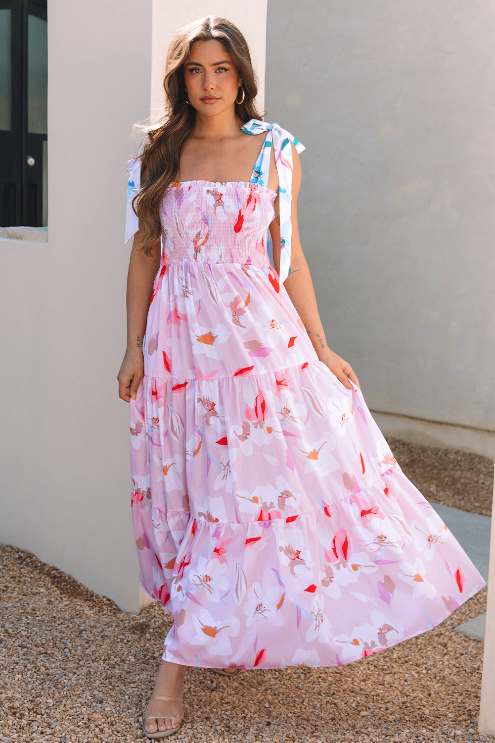 Women's Pink Floral Summer Maxi Dress