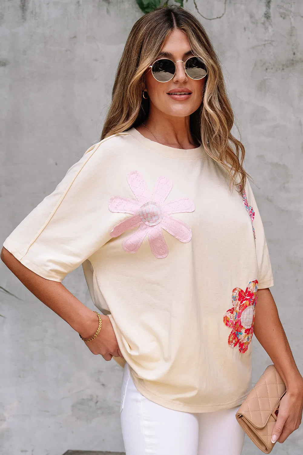 Apricot Floral Patch Loose Fit T-Shirt