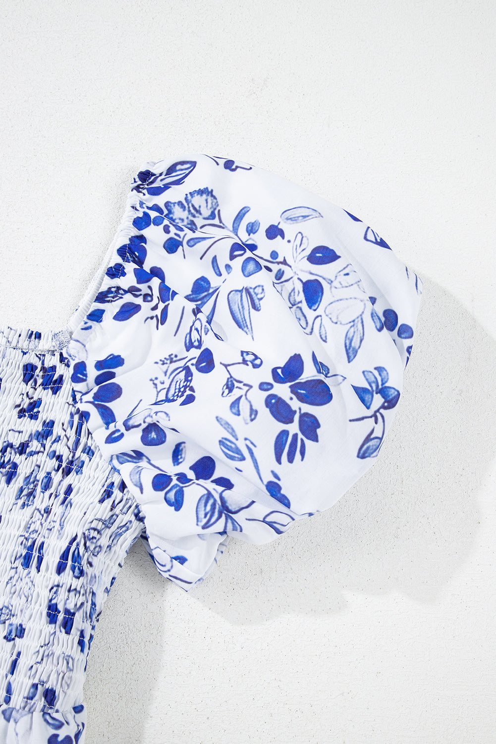Women's Blue Floral Square Neck Bubble Sleeve Summer Maxi Dress